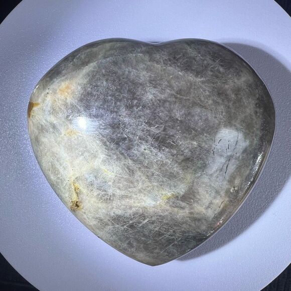 Black‎ Moonstone Large Puffy Heart with Stand - Picture 4 of 13